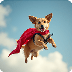 A dog wearing a superhero cape