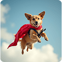 A dog wearing a superhero cape